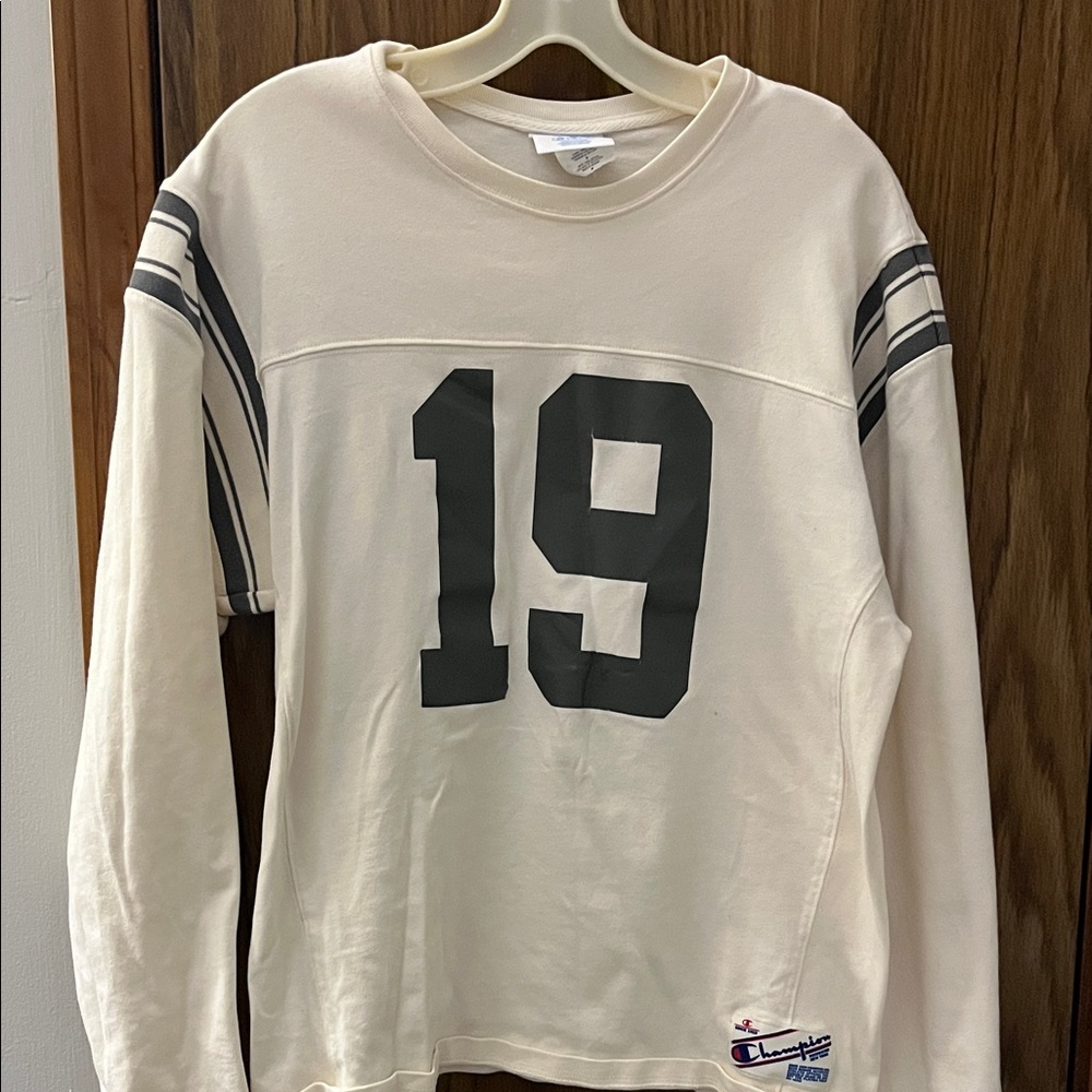 Champion Cream Crewneck with Gray Number 19